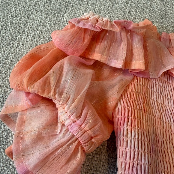 Majorelle Revolve Peach Smocked Off Shoulder Puff Sleeve Top S - Picture 3 of 6